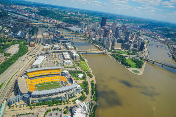 Pittsburgh and Heinz Field from a Helicopter
